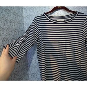 Madewell Small Gondola Navy Blue Stripe Short Dress Quarter Split Sleeves #05563